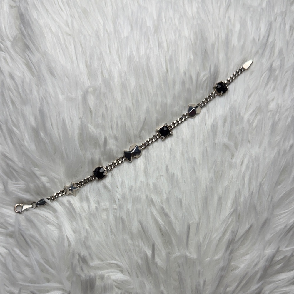 Tous Sterling Silver Bracelet with Black Star & Clover Links
